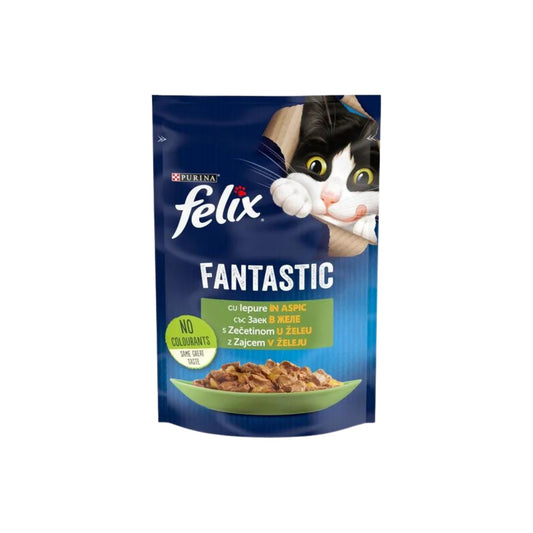 Hrana umeda pentru pisici, Felix Fantastic, adult, carne de iepure in aspic, 85g