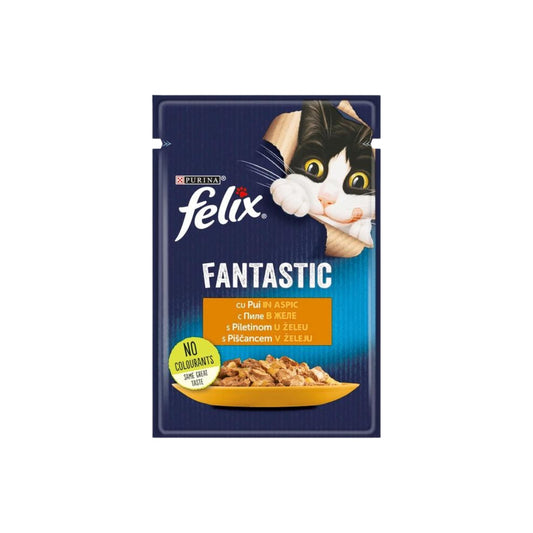 Hrana umeda pentru pisici, Felix Fantastic, adult, carne de pui in aspic, 85g