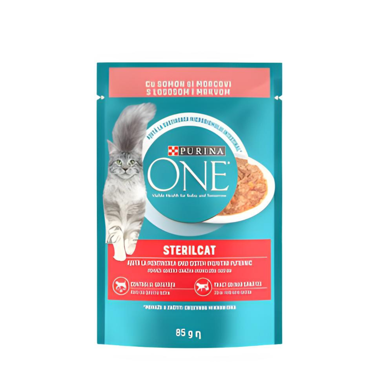 Hrana umeda pentru pisici, Purina One Sterilcat, adult, somon si morcovi, 85g
