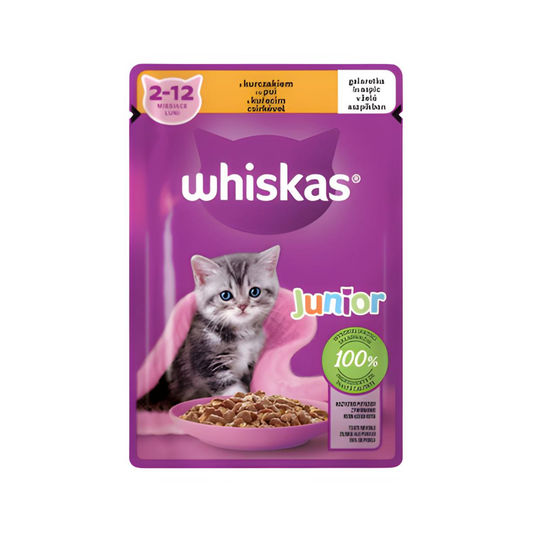 Hrana umeda pentru pisici, Whiskas, junior, pui in aspic, 85 g