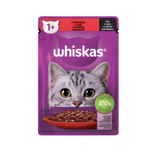 Hrana umeda pentru pisici, Whiskas, adult, vita in sos, 85g