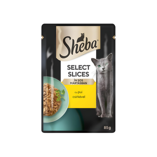 SHEBA Select Slices, Pui, plic hrană umedă pisici, (în sos), 85g