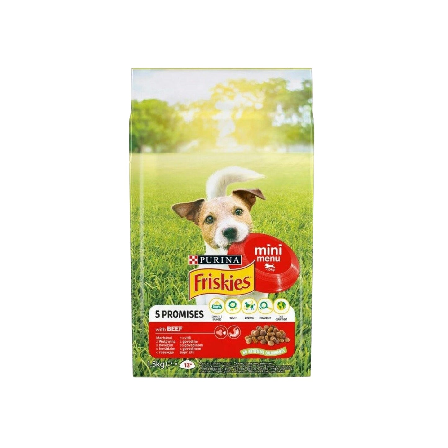 Hrana uscata caini, Friskies Mini Menu, punga 1.5 kg, talie mica, adult, carne de vita
