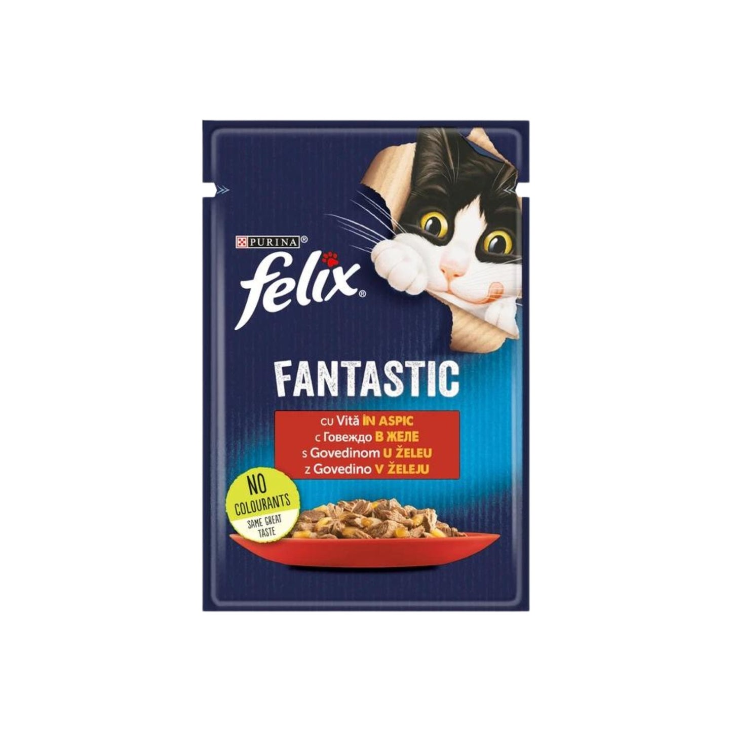 Hrana umeda pentru pisici, Felix Fantastic, adult, carne de vita in aspic, 85g