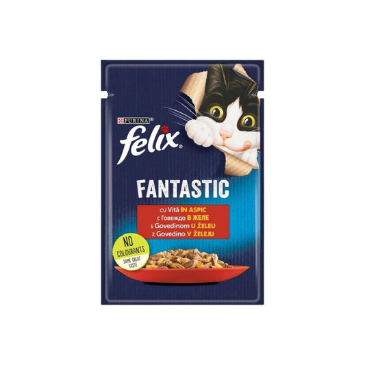 Hrana umeda pentru pisici, Felix Fantastic, adult, carne de vita in aspic, 85g