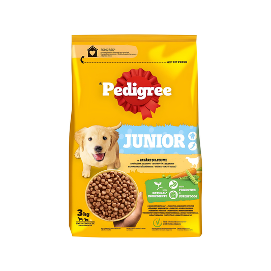 Hrana uscata pentru caini Pedigree, Junior M/L, pasare si legume, 3 kg