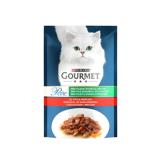 Hrana umeda pentru pisici, Gourmet Perle, adult, carne de vita in sos, 85g