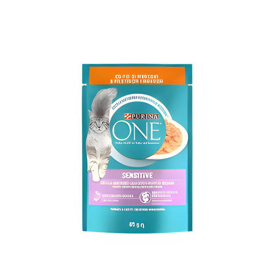 Hrana umeda pentru pisici, Purina One Sensitive, adult, carne de pui si morcovi, 85g