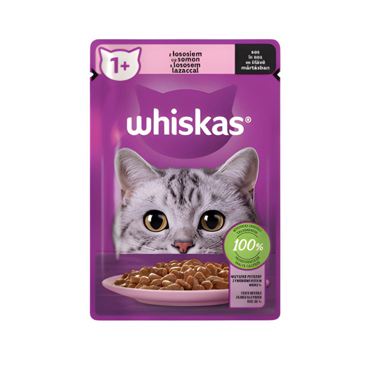 Hrana umeda pentru pisici, Whiskas, adult, somon in sos, 85g