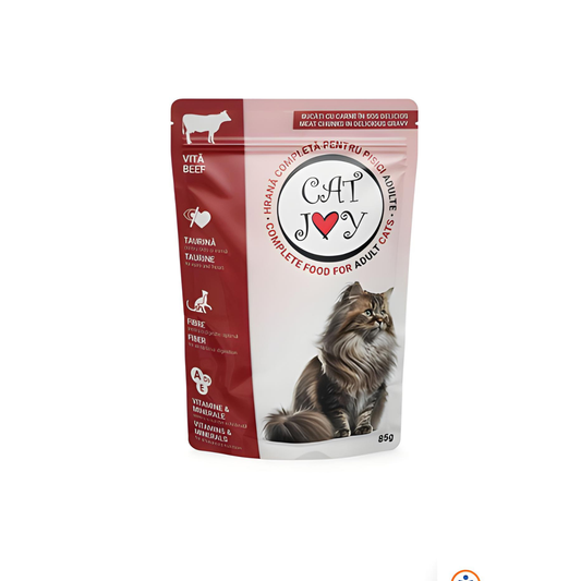 Hrana umeda pentru pisici Cat Joy, adult, carne de vita, in sos, 85 g
