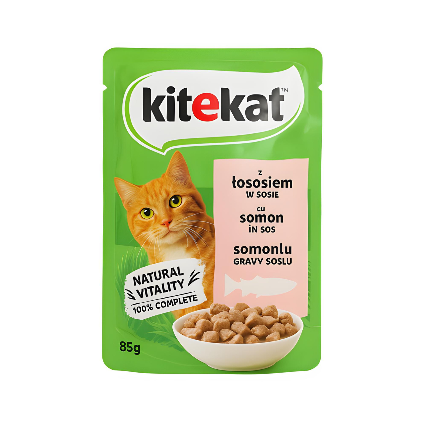 Hrana umeda pentru pisici Kitekat, bucatele de somon in sos suculent 85 g