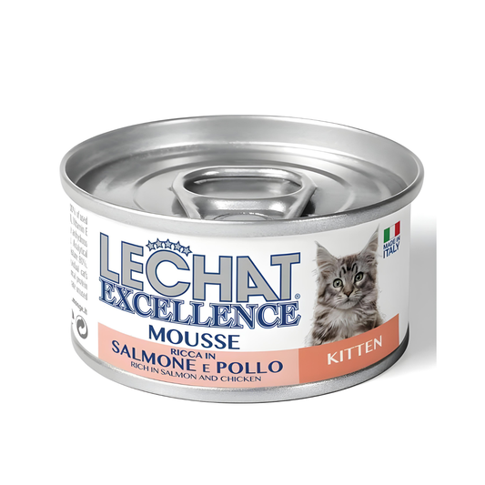Hrana umeda pentru pisici Monge Lechat Excellence Junior, mousse somon si pui, 85 g